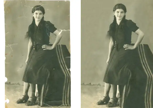 Restauracija slika: devojka sa pletenicama, ispucala fotografija pre i posle obrade