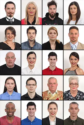 CV and LinkedIn headshots taken in our Belgrade studio: twenty business portraits on a white background