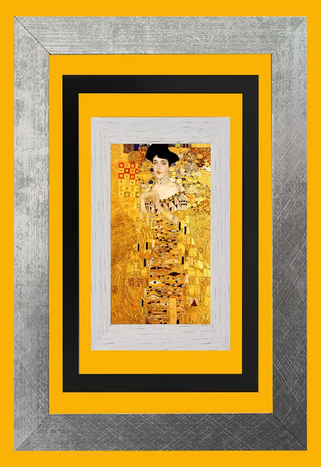 Uramljene slike za zid: Klimtov portret u srebrnom, crnom i belom ramu
